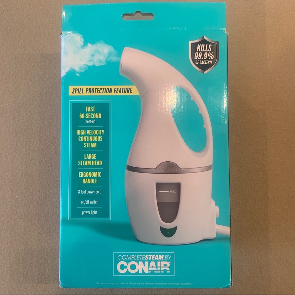 NEW Conair Complete Steam 1100 Watt Handheld Fabric Steamer SPILL PROTECTION